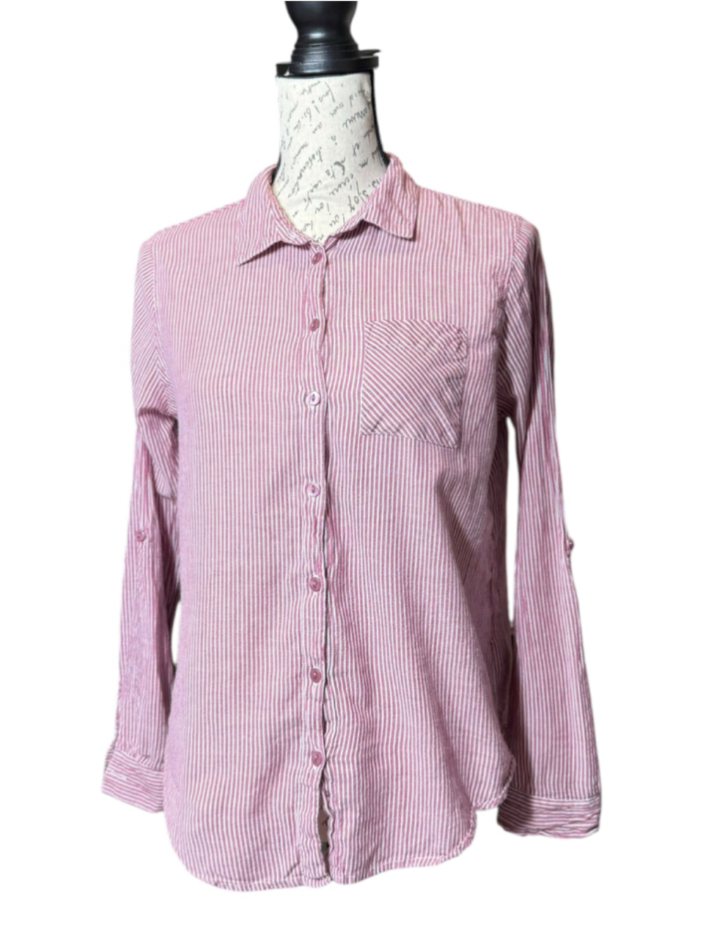 Women's Eden & Olivia Button Down Shirt Size S Red White Striped